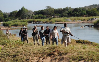 Bongani leads a focussed group on a walk along the banks of the mighty Olifants River.